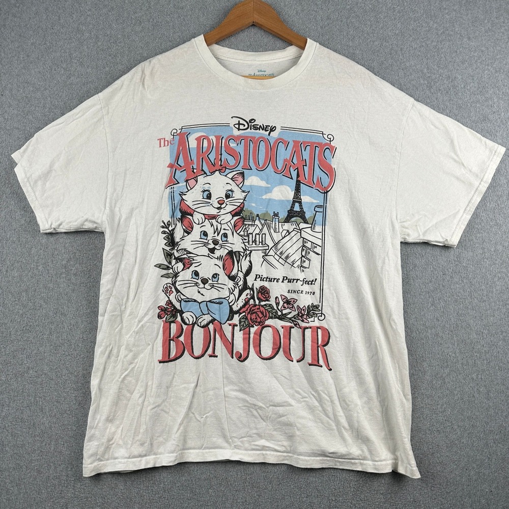 Disney T-Shirt Unisex XL The Aristocats Bonjour White Graphic Print